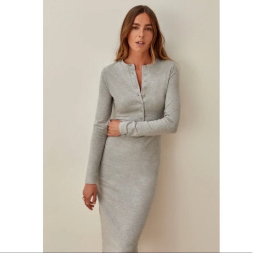 NEW Reformation Stein Cotton Long Sleeve Henley Dress